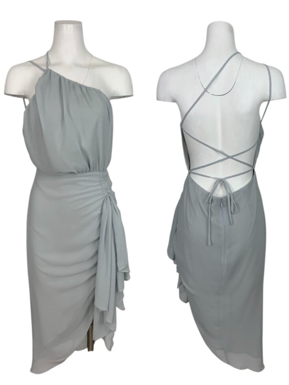 Revolve Michael Costello Alice Dress M Baby Blue One Shoulder Asmmetrical Hem